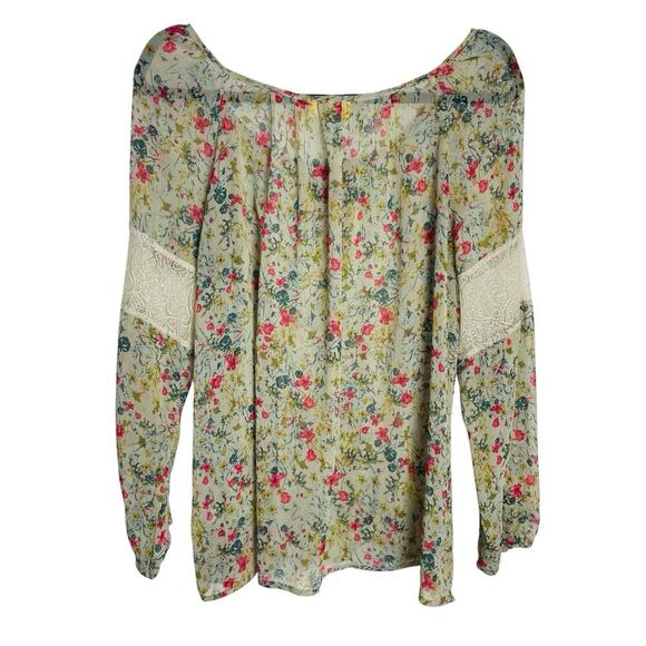 Princess Vera Wang Chiffon Blouse Womens XL Lace Ditzy Floral Fairy Cottage - Picture 2 of 8